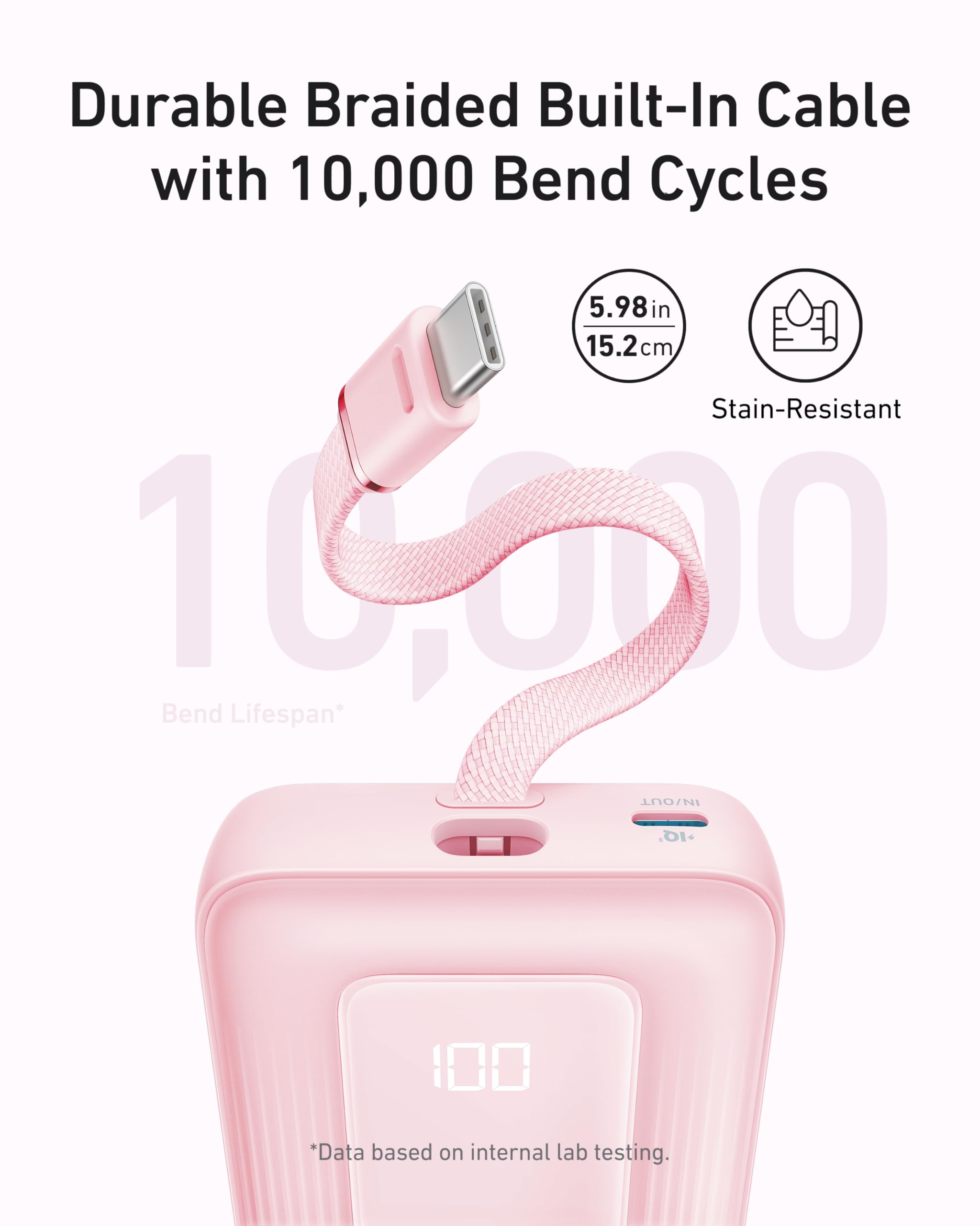 Anker Zolo Power Bank (10K, 30W, Built-In USB-C Cable)