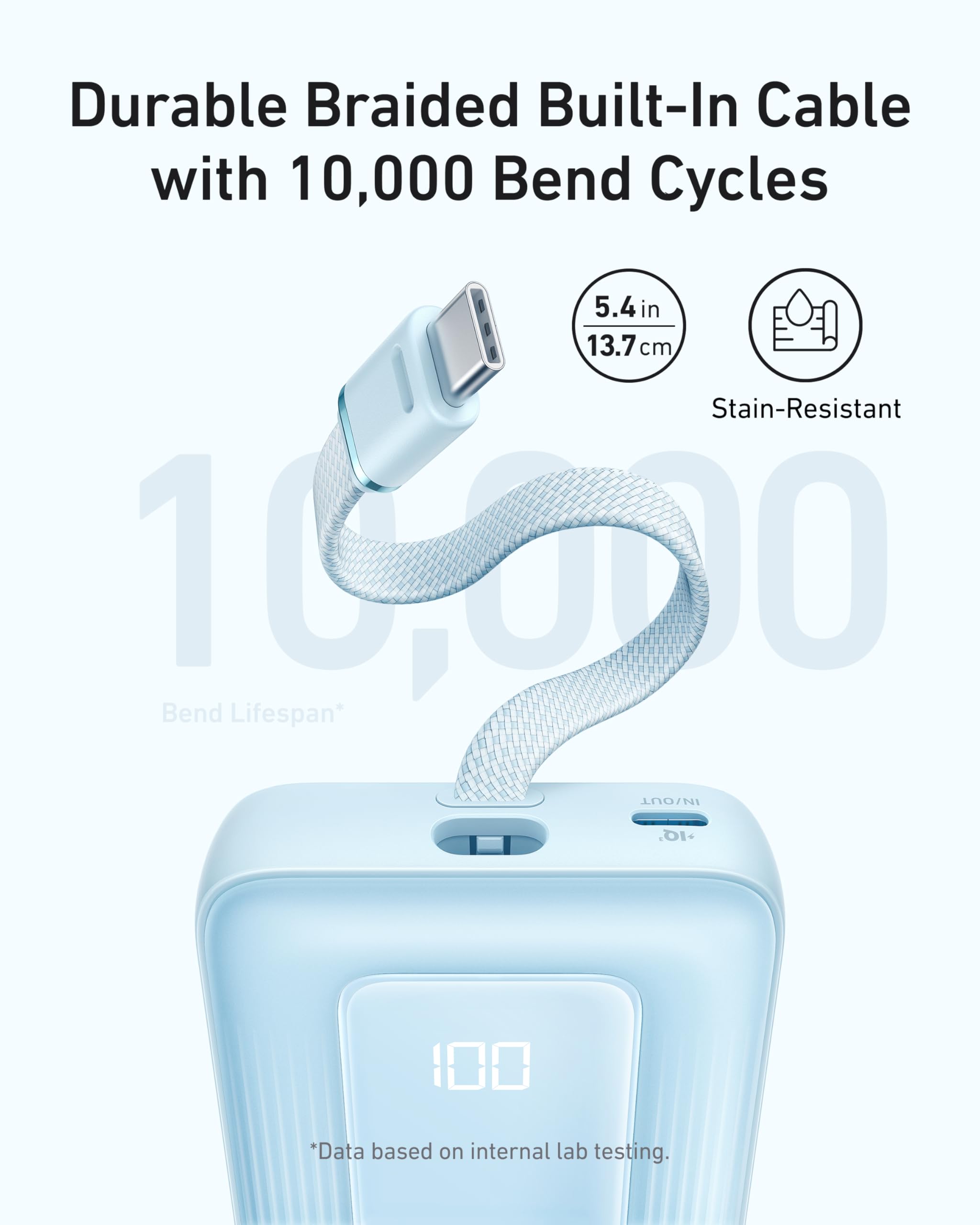 Anker Zolo Power Bank (10K, 30W, Built-In USB-C Cable)