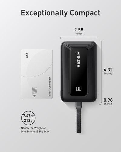 Anker Zolo Power Bank (10K, 30W, Built-In USB-C Cable)