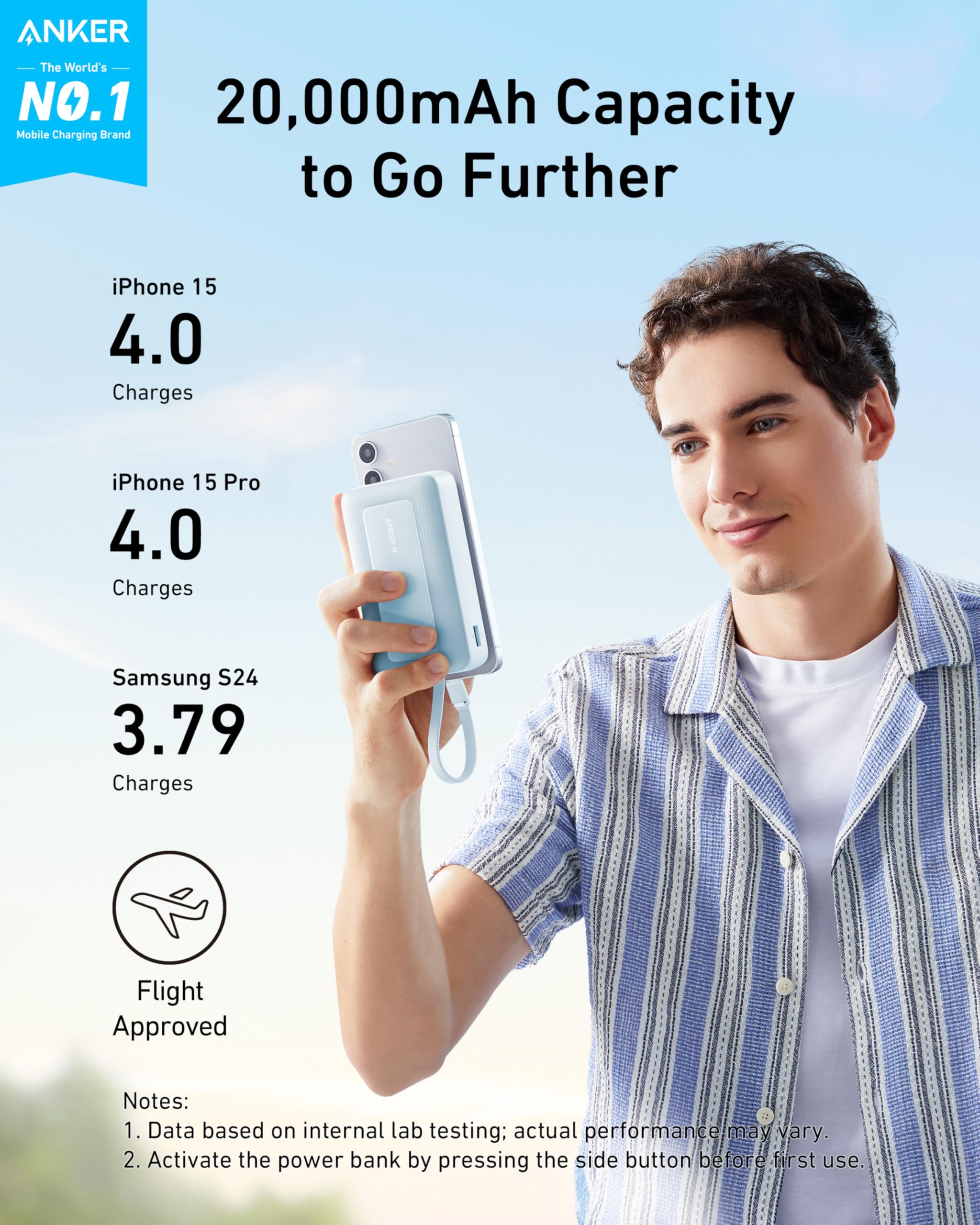 Anker Zolo Power Bank (10K, 30W, Built-In USB-C Cable)
