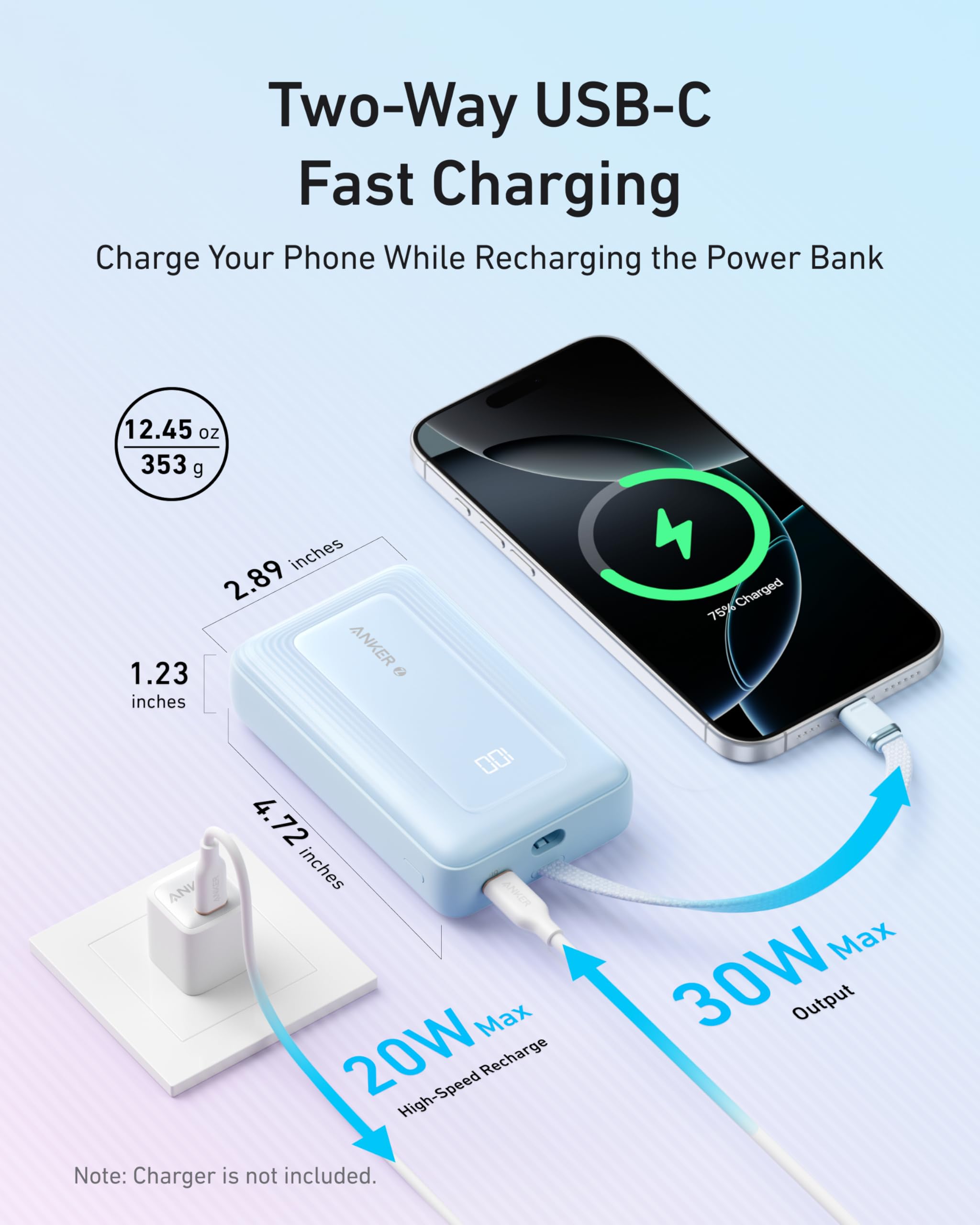 Anker Zolo Power Bank (10K, 30W, Built-In USB-C Cable)