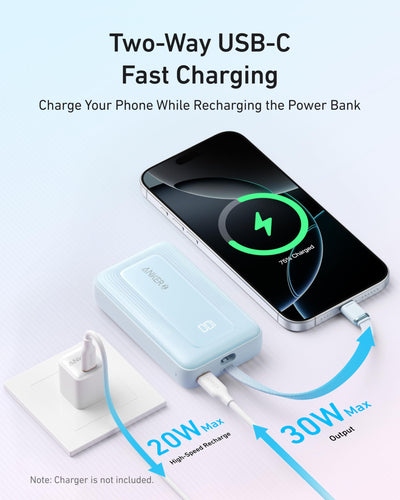 Anker Zolo Power Bank (10K, 30W, Built-In USB-C Cable)