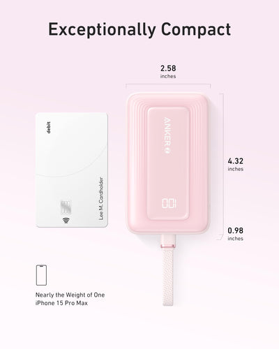 Anker Zolo Power Bank (10K, 30W, Built-In USB-C Cable)